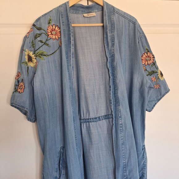 💙 Style & Co Embroidery 100% Lyocell Cardigan Kimono Size XL/2X Cottage Boho Ca - Picture 2 of 9